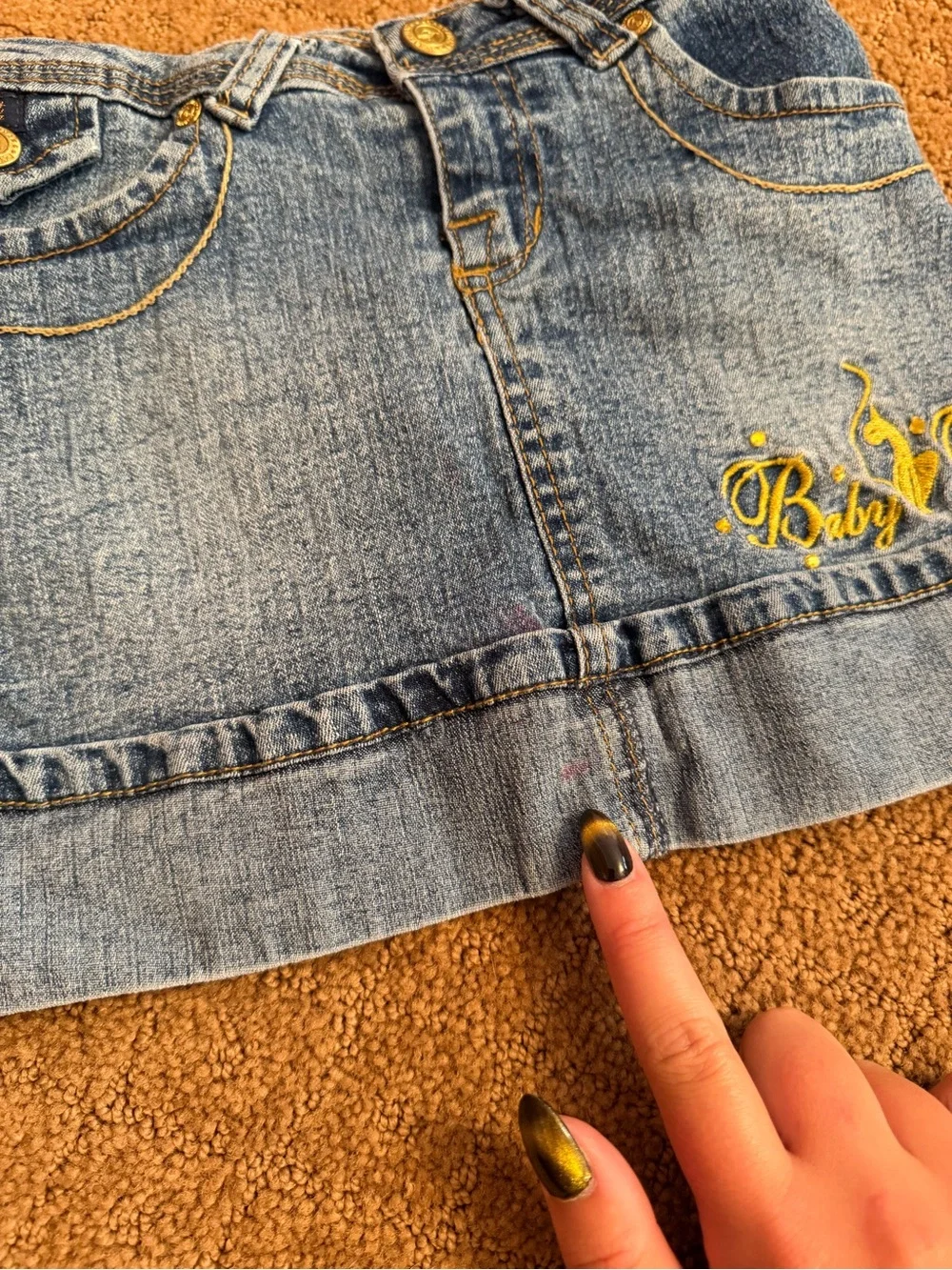 Y2K Baby Phat Denim Skirt Cat Logo Girls Size 6 Blue Jean Mini